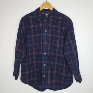 MADEWELL Blue Plaid Corduroy Shirt-Jacket Size XS Oversized Kentwood Shacket